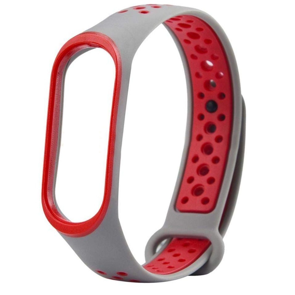 

Ремешок силиконовый перфорированный NK для Xiaomi Mi Band 3/4 (9), серый+красный,