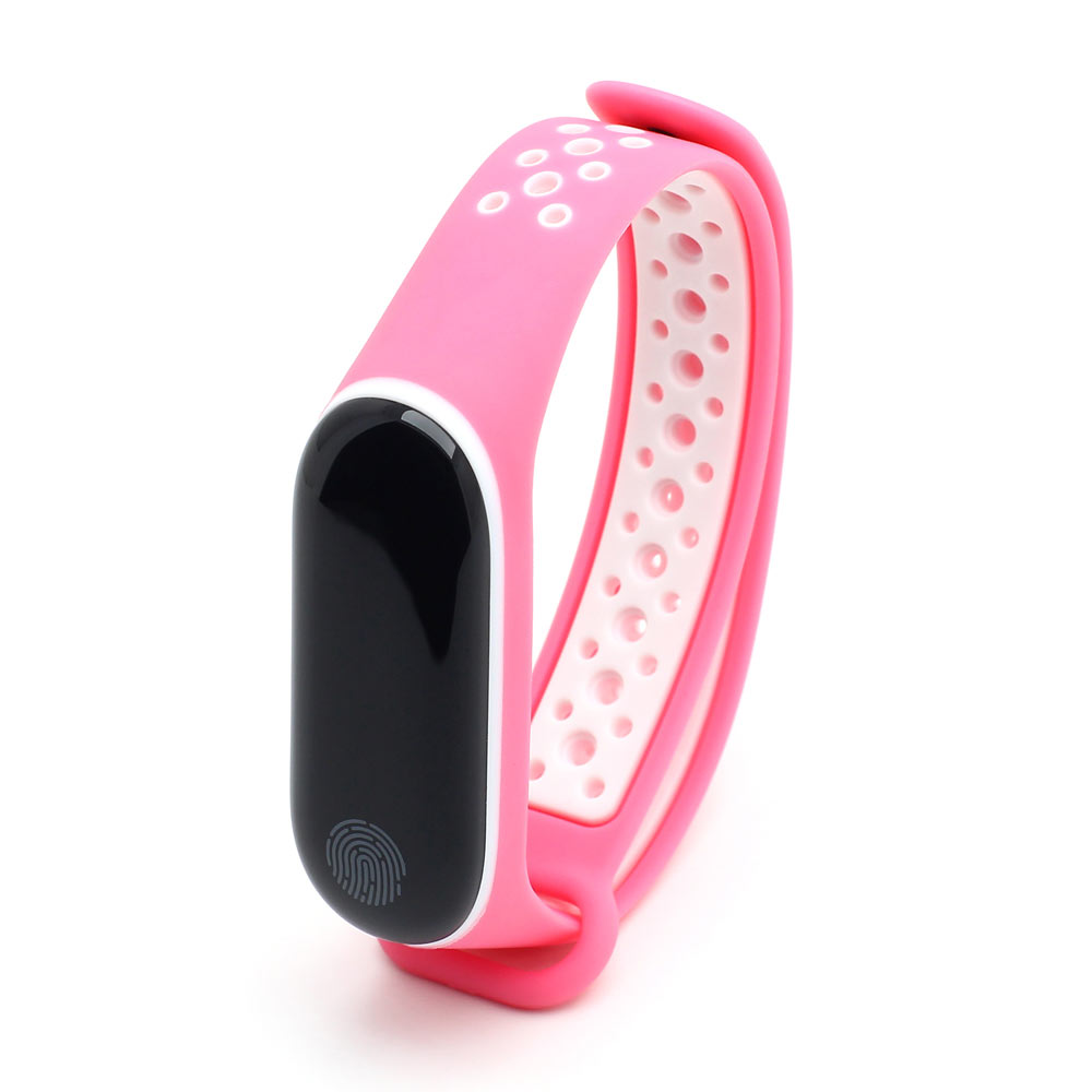 

Ремешок силиконовый перфорированный NK для Xiaomi Mi Band 3/4 (5), розовый+белый,