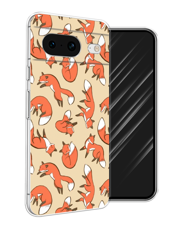 

Чехол Awog на Google Pixel 8 "Лисички фон", Бежевый;оранжевый;белый, 271550-3