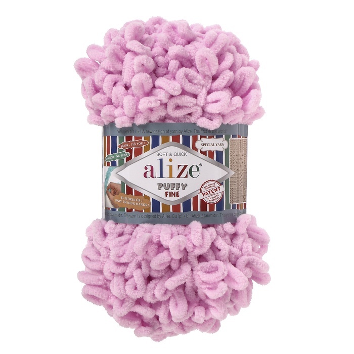 

Пряжа ALIZE "Puffy fine", 100% микрополиэстер, 14,5 мх100 г, 194 светло-розовая, Розовый