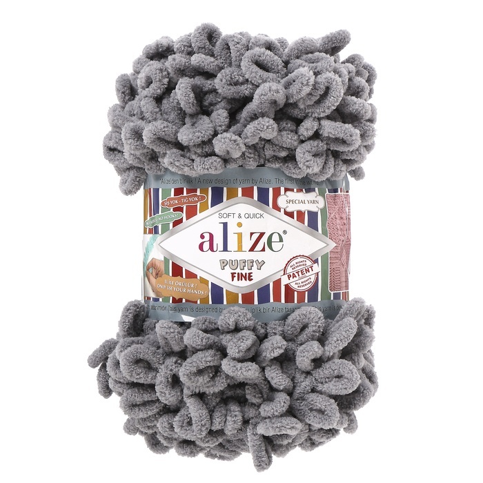

Пряжа ALIZE "Puffy fine", 100% микрополиэстер, 14,5 мх100 г, 343 серая, Серый