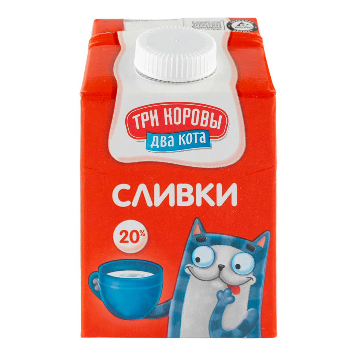 

Сливки питьевые Три Коровы два кота ультрапастеризованные 20% БЗМЖ 500 мл