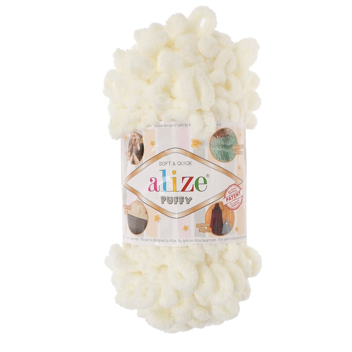 

Пряжа ALIZE "Puffy", 100% микрополиэстер, 1 моток, 100 г, 62 светло-молочная, Бежевый