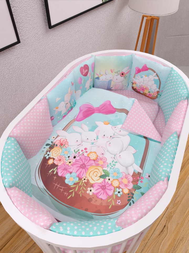 фото Комплект в кроватку 17 предметов: 5+12 подушек (бортиков) amarobaby funny bunny, бирюзовый
