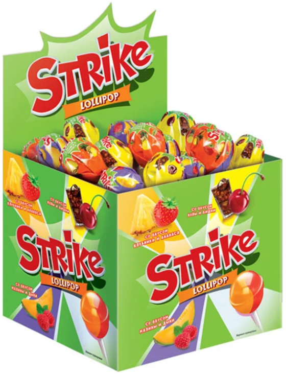 Карамель Strike на палочке с двойными вкусами 50 шт по 11,3 г