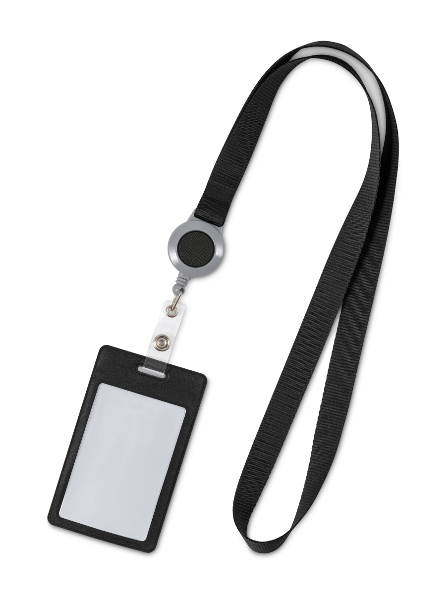 фото Лента для бейджа / держатель с пластиковым ретрактором рулеткой flexpocket черный