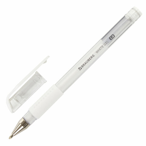 Ручка гелевая с грипом BRAUBERG White, БЕЛАЯ, пишущий узел 1 мм, линия письма 0,5 мм, 14