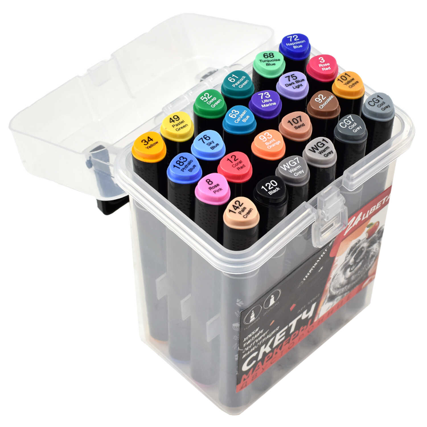 фото Набор скетч-маркеров черный корпус в чемодане, 24 цвета nobrand