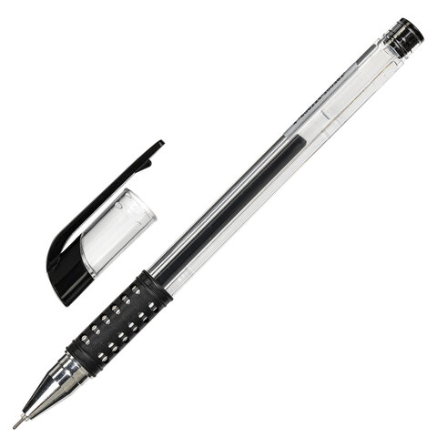 Ручка гелевая с грипом STAFF Basic Needle GP-679, ЧЕРНАЯ, игольчатый узел 0,5 мм, линия