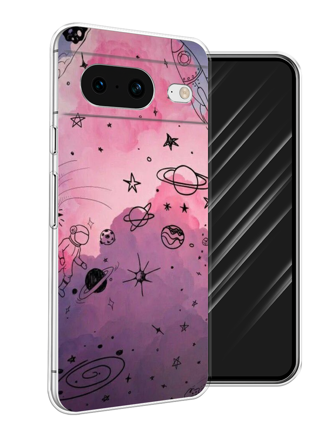 

Чехол Awog на Google Pixel 8 "Радуга планет 3", Черный;розовый, 271550-4