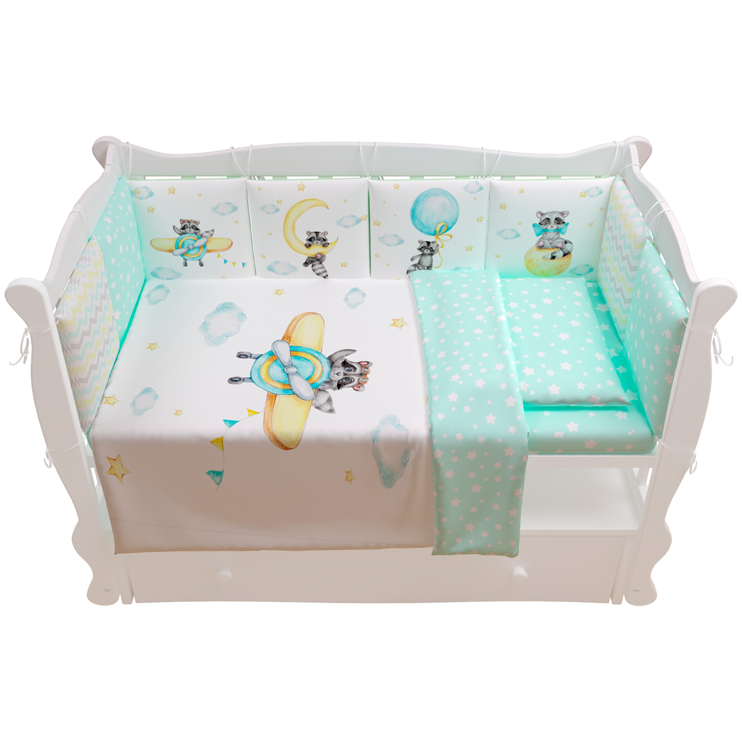 

Комплект в кроватку AmaroBaby 17 предметов Sky Pilot, белый/бирюзовый, AB213017