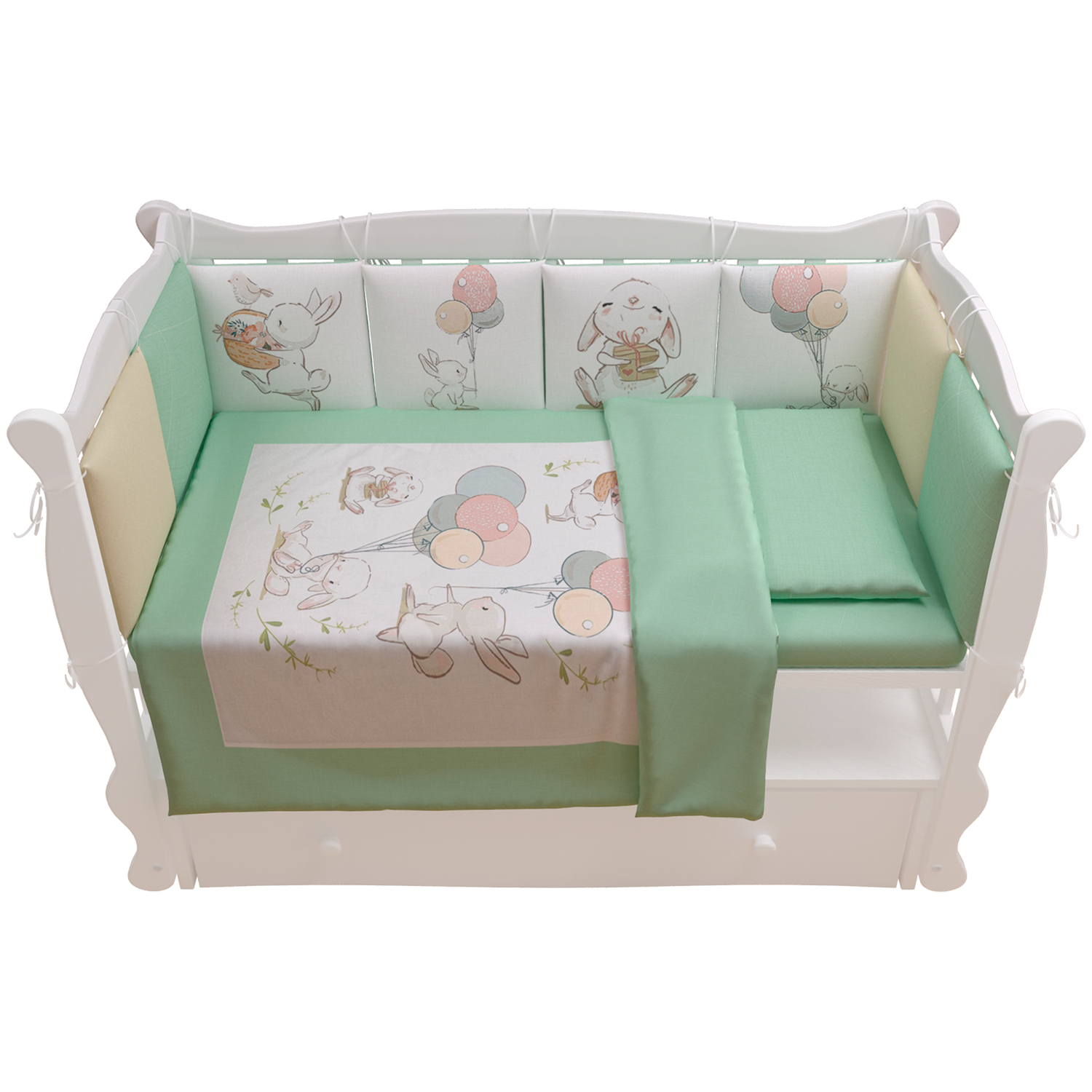 фото Комплект в кроватку 17 предметов: 5+12 подушек (бортиков) amarobaby wonderland, мятный
