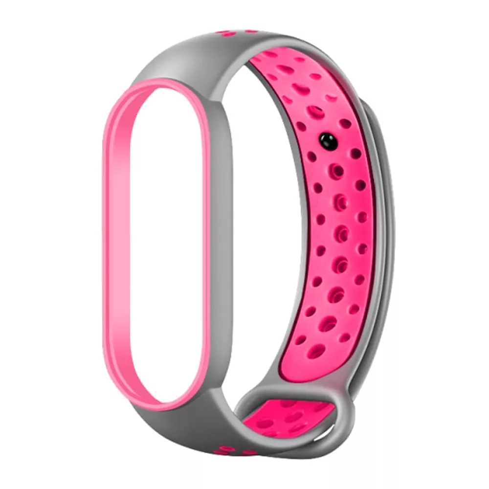 

Ремешок силиконовый перфорированный NK для Xiaomi Mi Band 5 (8), серый+розовый, на