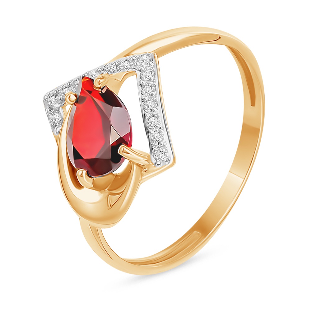 

Кольцо из золота р.  585Gold 201015359, гранат\фианит, 201015359