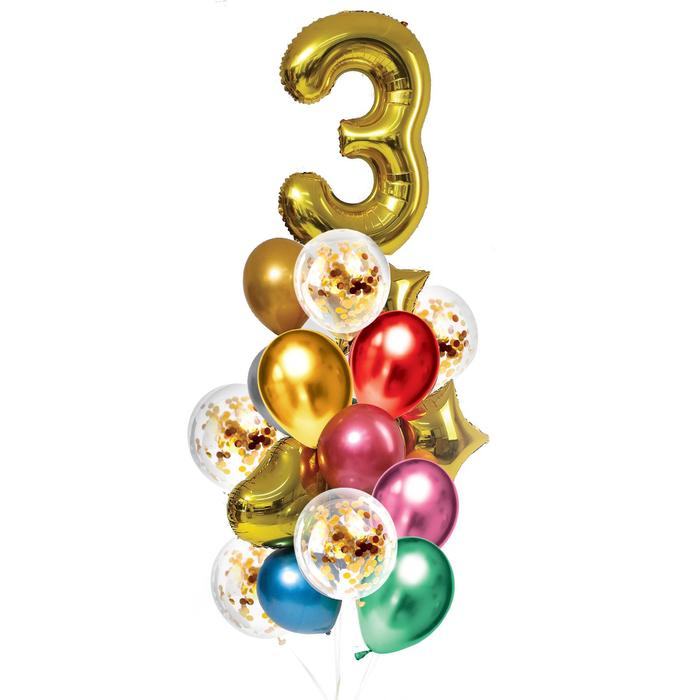 Страна Карнавалия Букет из шаров «День рождения – 3 года», фольга, латекс, набор 21 шт., ц