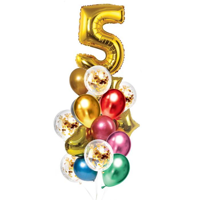 Страна Карнавалия Букет из шаров «День рождения – 5 лет», фольга, латекс, набор 21 шт., цв