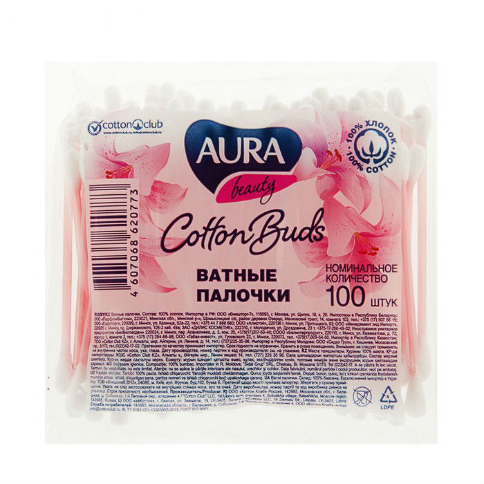 

Ватные палочки Aura пакет, 100 шт
