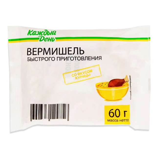 

Вермишель Каждый День со вкусом курицы быстрого приготовления 60 г