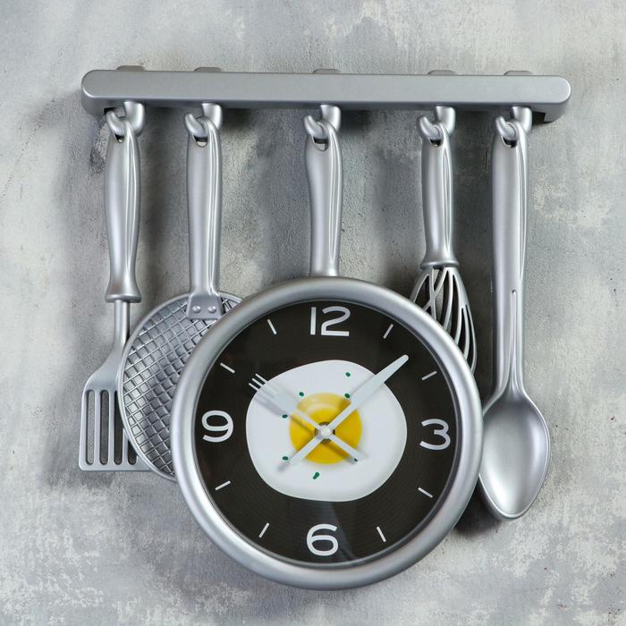 фото Часы настенные, серия: кухня, "кухонная утварь", 32 х 34 см, серебро china