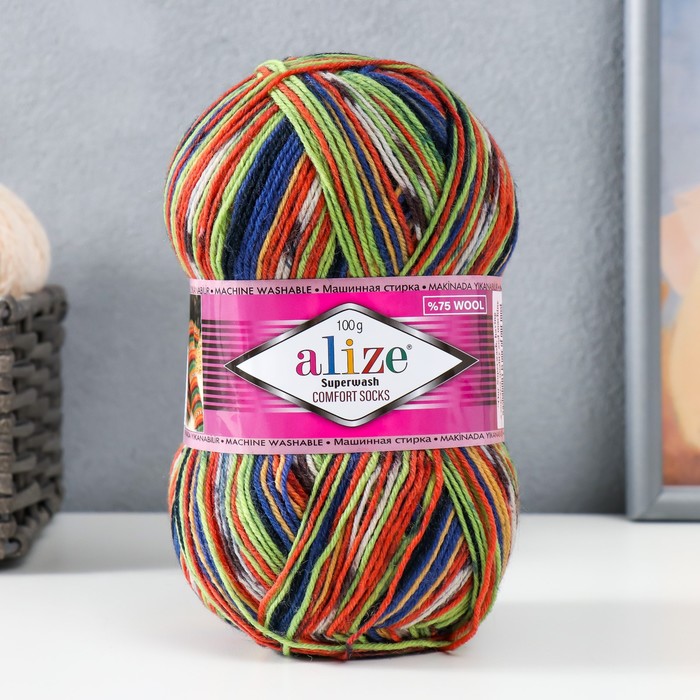 

Пряжа ALIZE "Superwash comfort socks" 75% шерсть, 25% полиамид 420 м /100 гр (2701) - 1 шт, Разноцветный