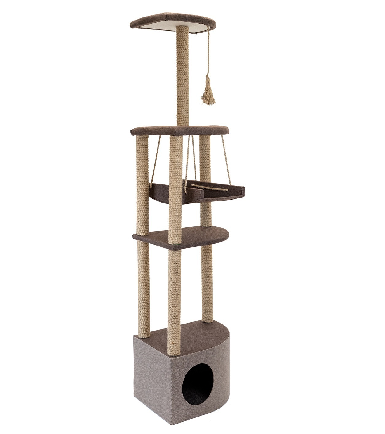 

Комплекс для кошек PetTails, коричневый, 4 уровня с гамаком, 36 х 49 х h170см