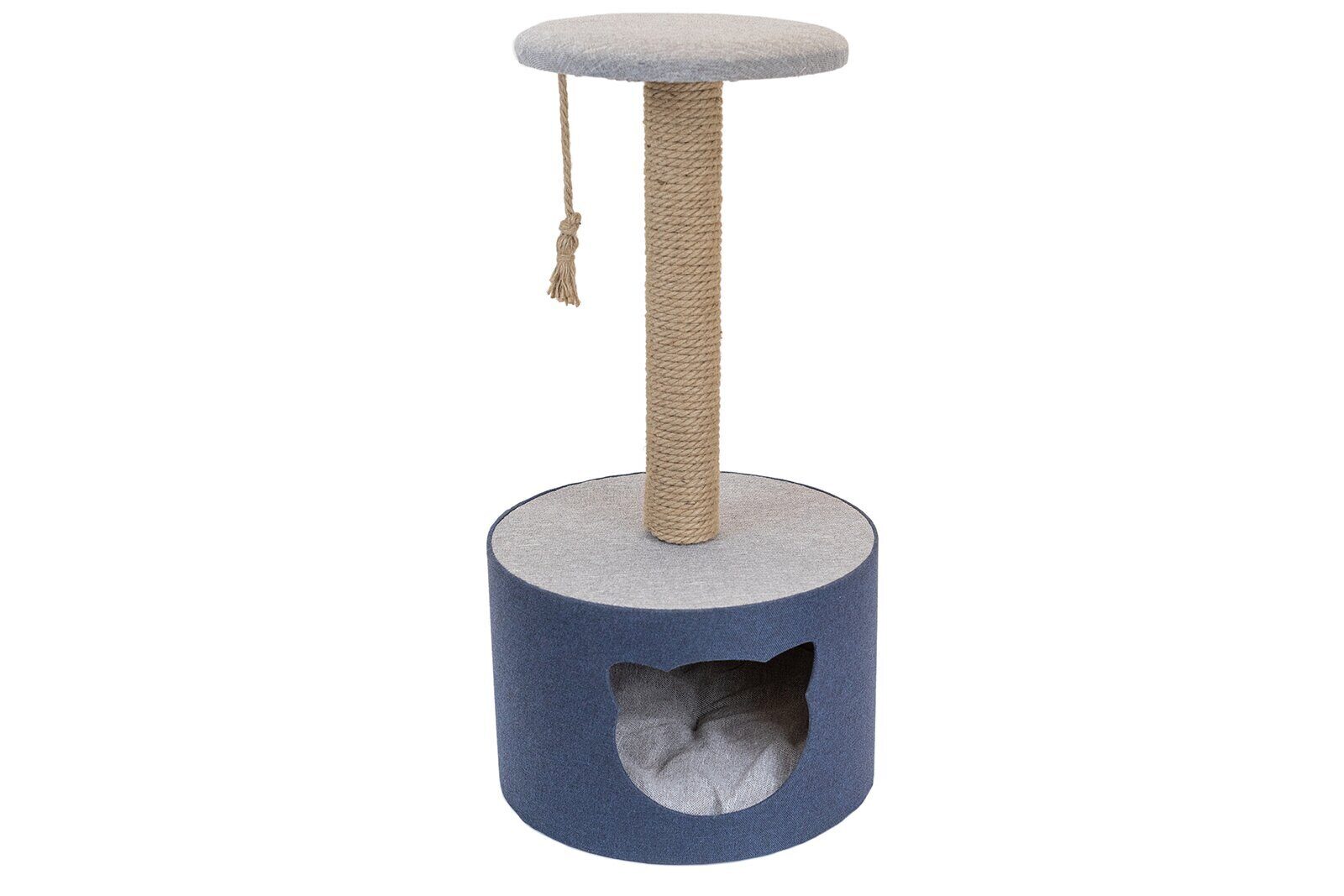 фото Комплекс для кошек pettails круглый с полкой, синий, 2 уровня, 37 х 37 х h80 см