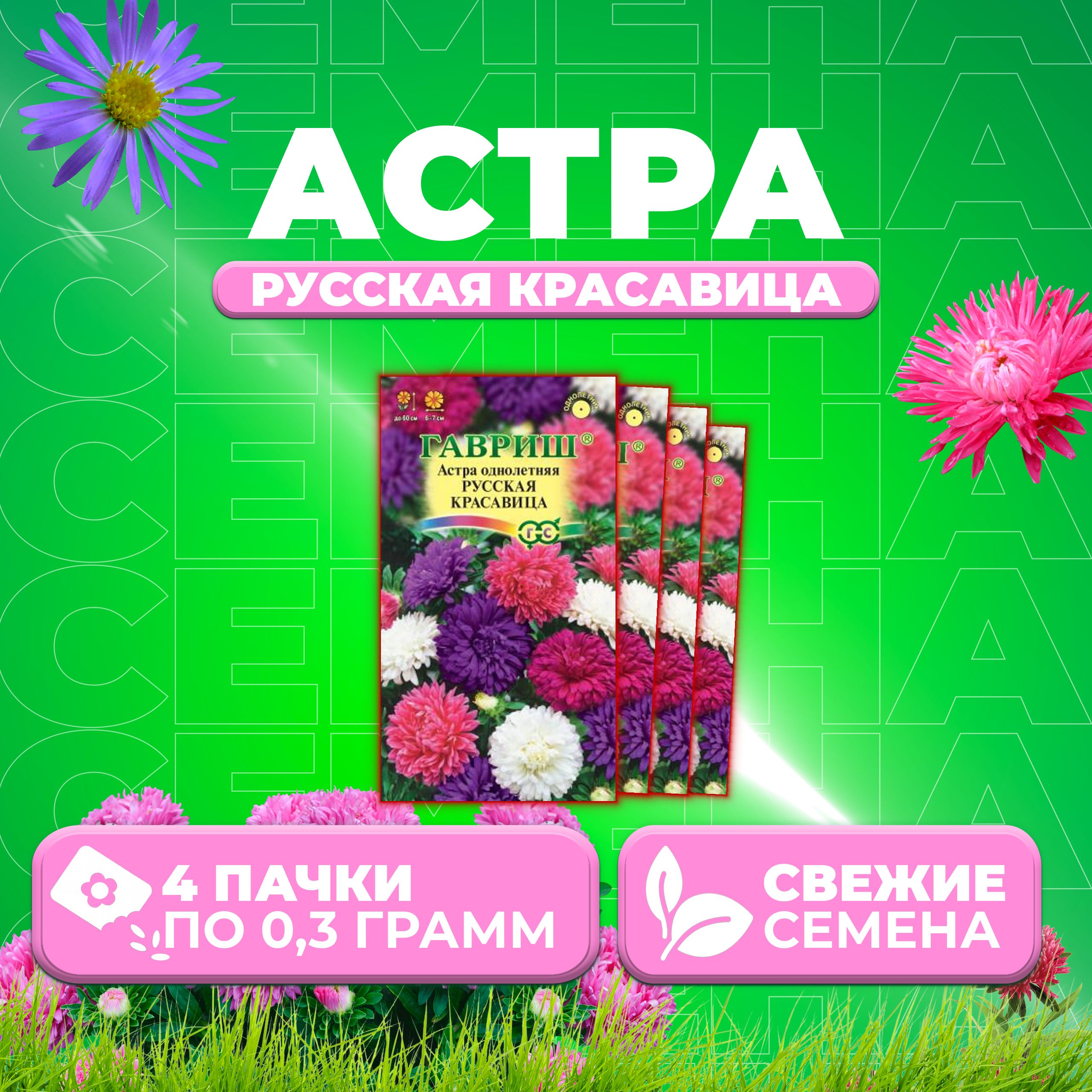 

Семена Астра Русская красавица, смесь, 0,3г, Гавриш, Цветочная коллекция (4 уп)