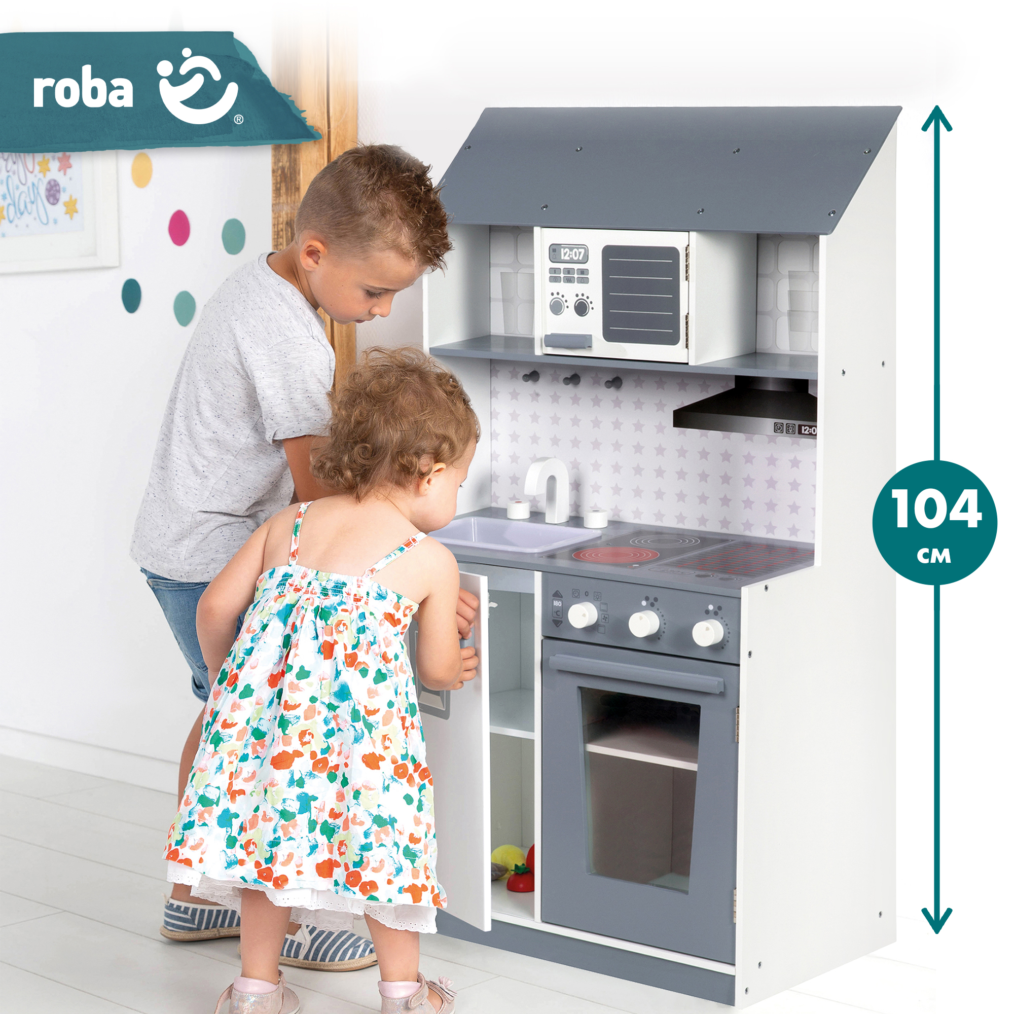 Кухня детская игровая Roba кухонный гарнитур: раковина, кран, СВЧ печь, плита, холодильник