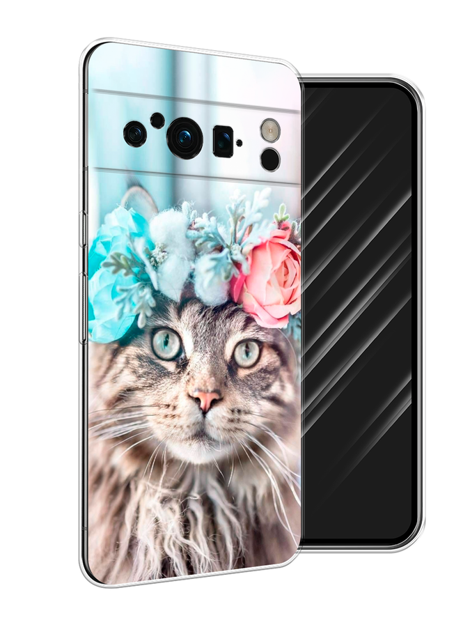 

Чехол Awog на Google Pixel 8 Pro "Кот в венке", Серый;голубой;розовый, 271650-2