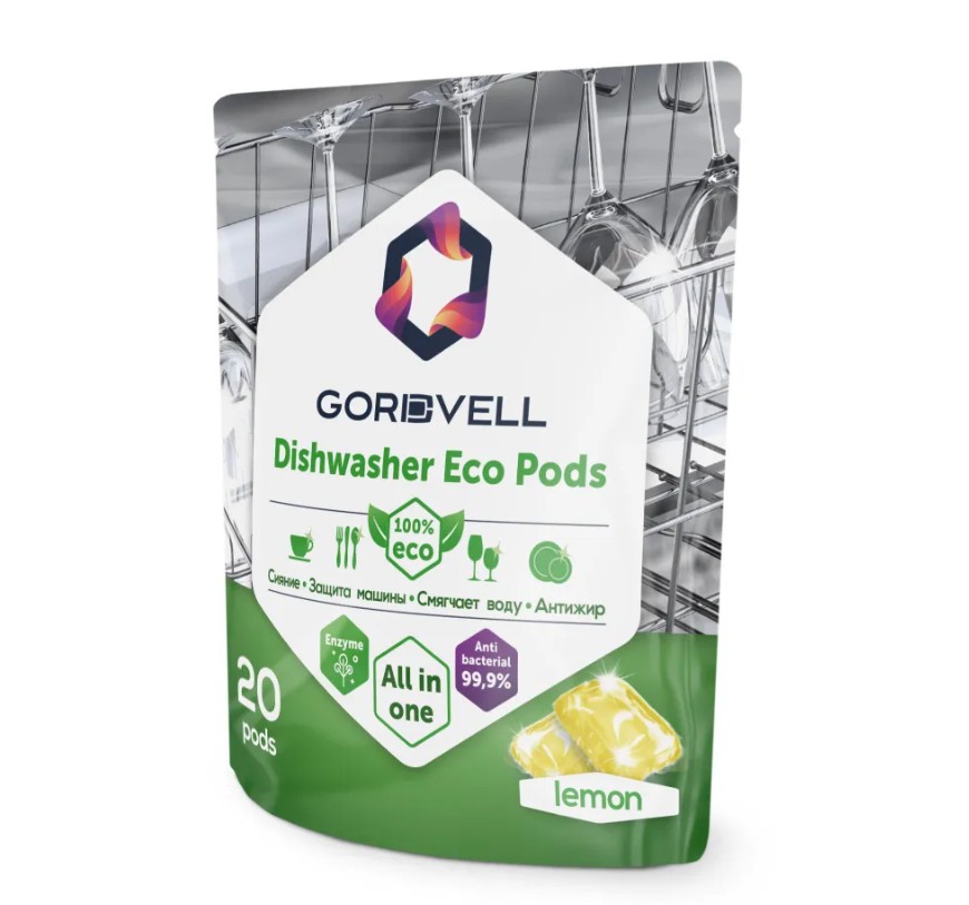 фото Капсулы для посудомоечных машин gordvell eco all in one lemon 20 шт