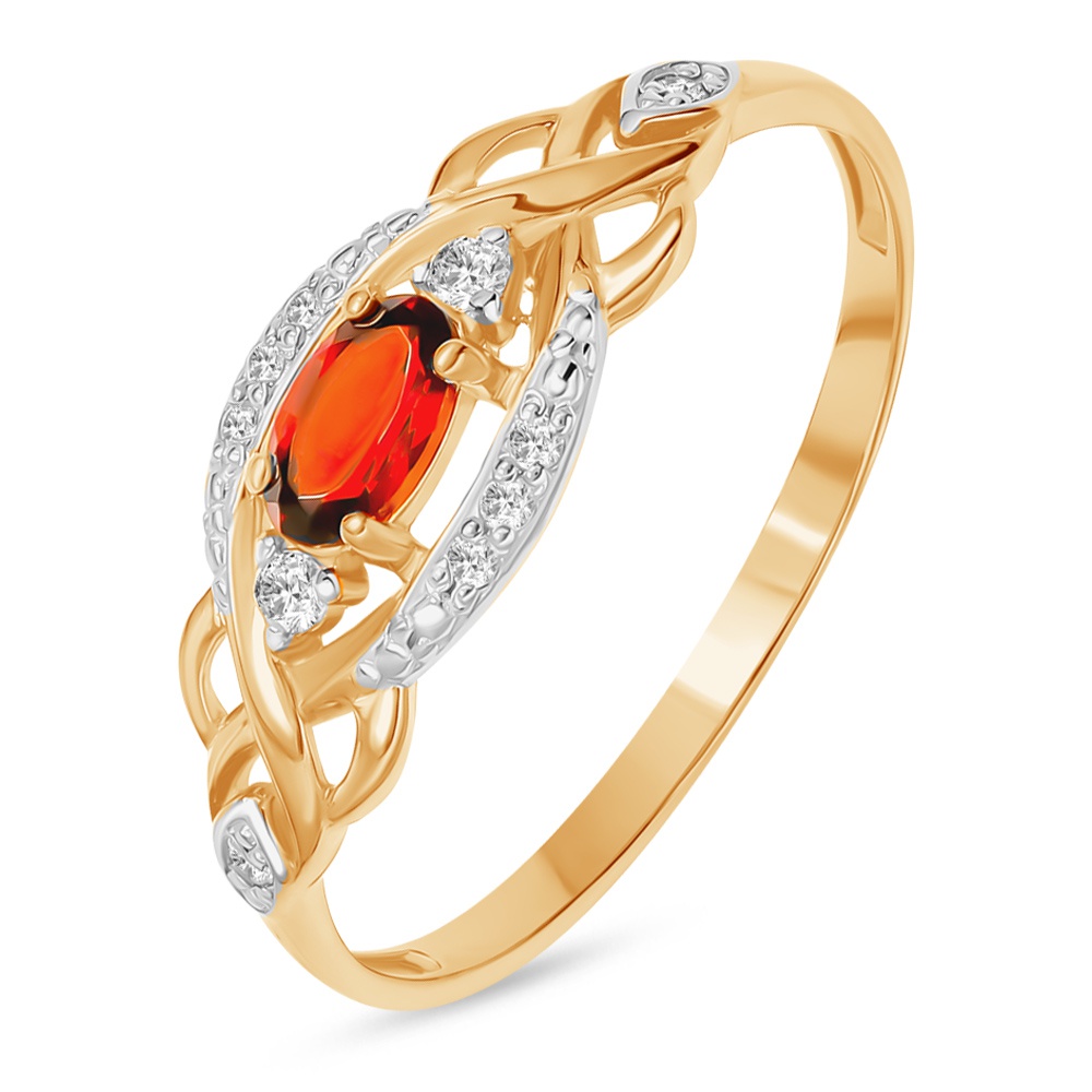 

Кольцо из золота р. , 585Gold 201015354, гранат\фианит, 201015354