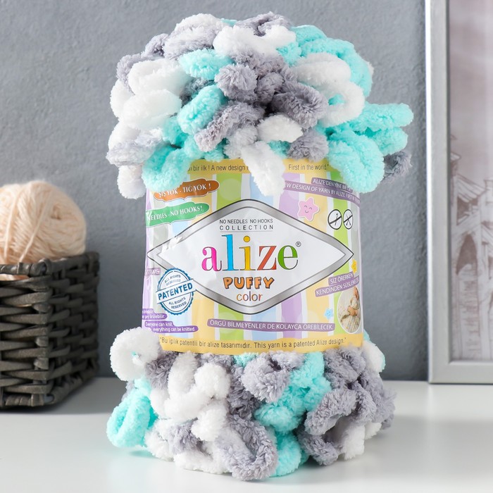 

Пряжа ALIZE "Puffy color" 100 % микрополиэстер, 9 м, 100 г, 6408, Голубой