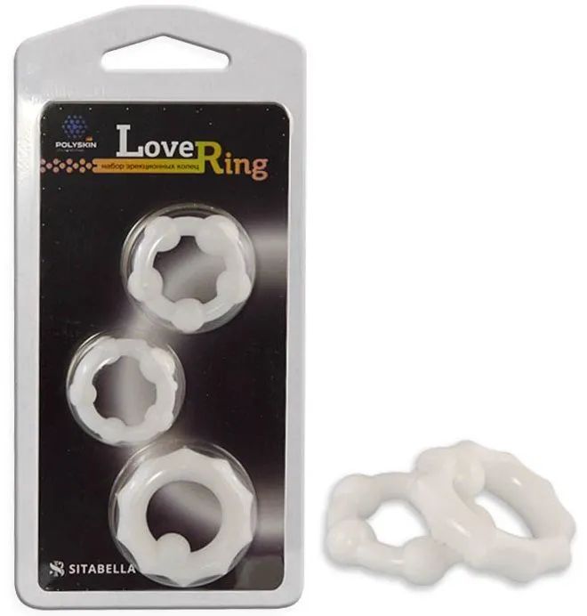 Набор из 3 белых рельефных эрекционных колец, 3310-3, арт: 203679, белый,