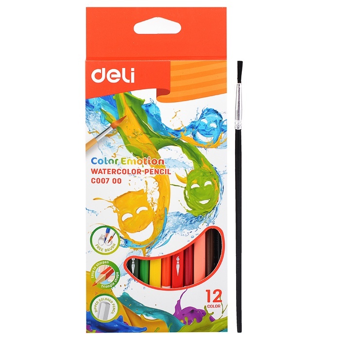

Карандаши цветные акварельные Deli 12 цветов, липа (EC00700), Разноцветные