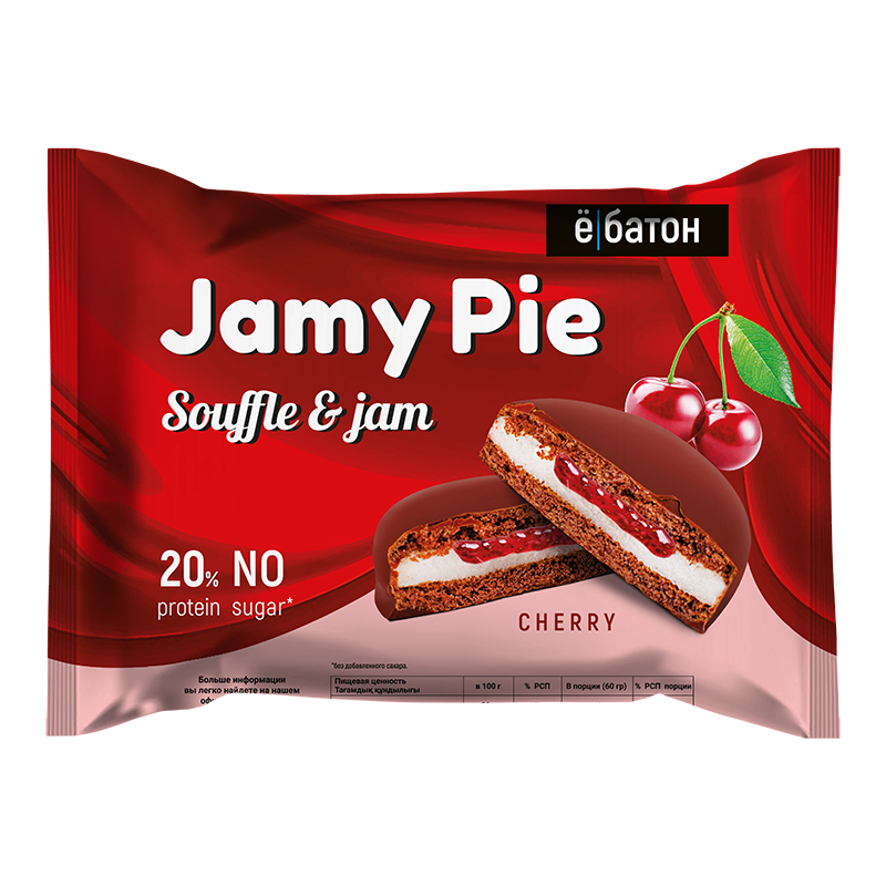 

ё|Батон Jamy pie, 1 шт, вкус: маршмелоу-вишневый джем