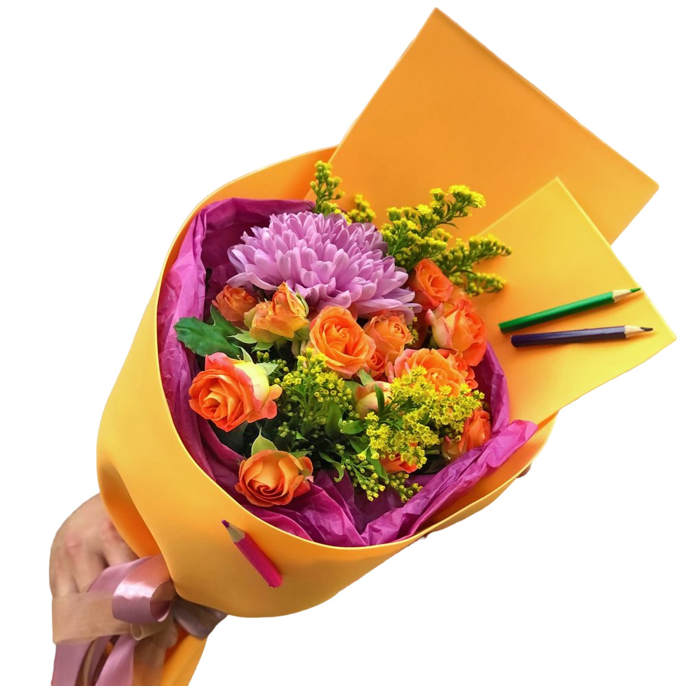 

Букет из хризантемы, солидаго и розы с карандашами SFloristic Грамматика