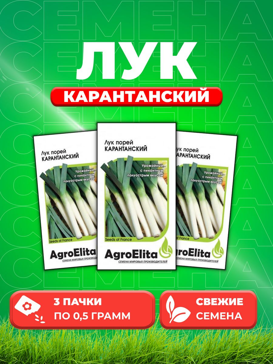 Семена Лук порей Карантанский, 0,5г, AgroElita(3уп)