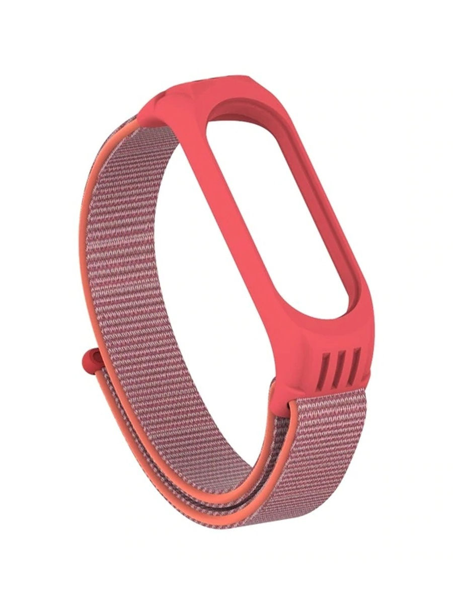 

Ремешок нейлоновый для Xiaomi Mi Band 3/4/5 (1), розовый, на липучке