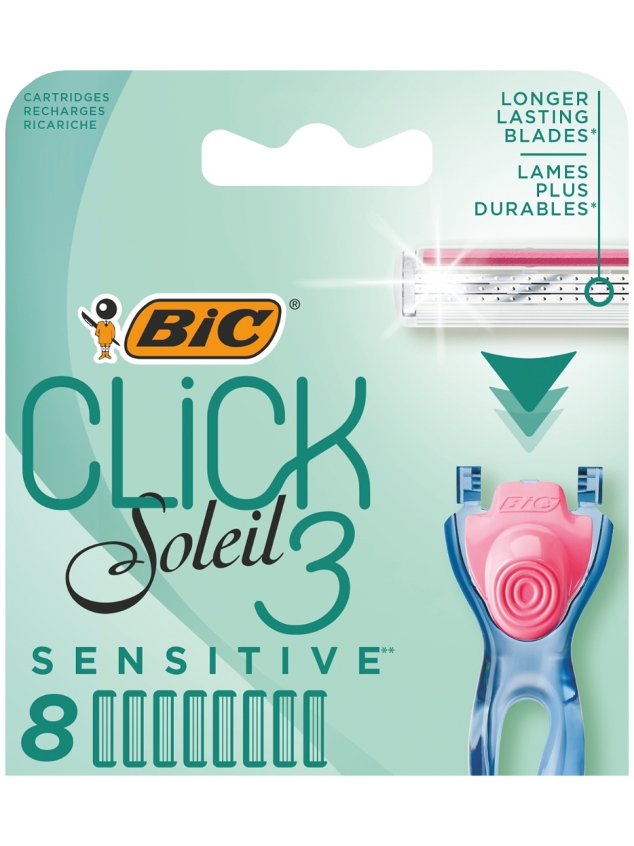 Сменные кассеты для бритья 3 лезвия BIC Click 3 Soleil Sensitive набор из 8 шт