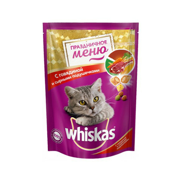 

Сухой корм Whiskas Праздничное меню для кошек говядина-сырные подушечки 225 г