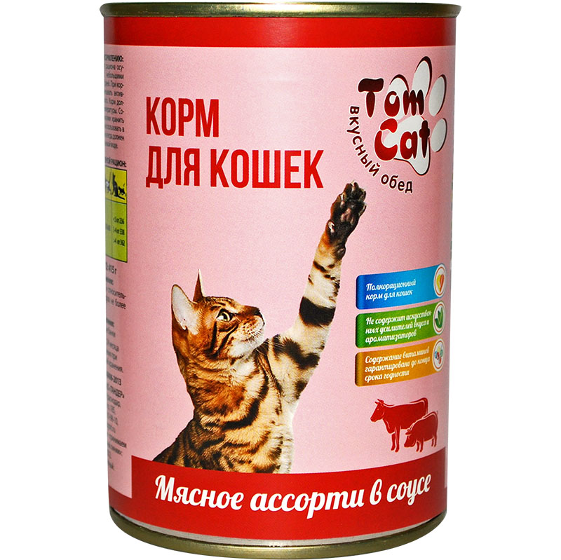 фото Влажный корм tom cat для кошек мясное ассорти 415 г