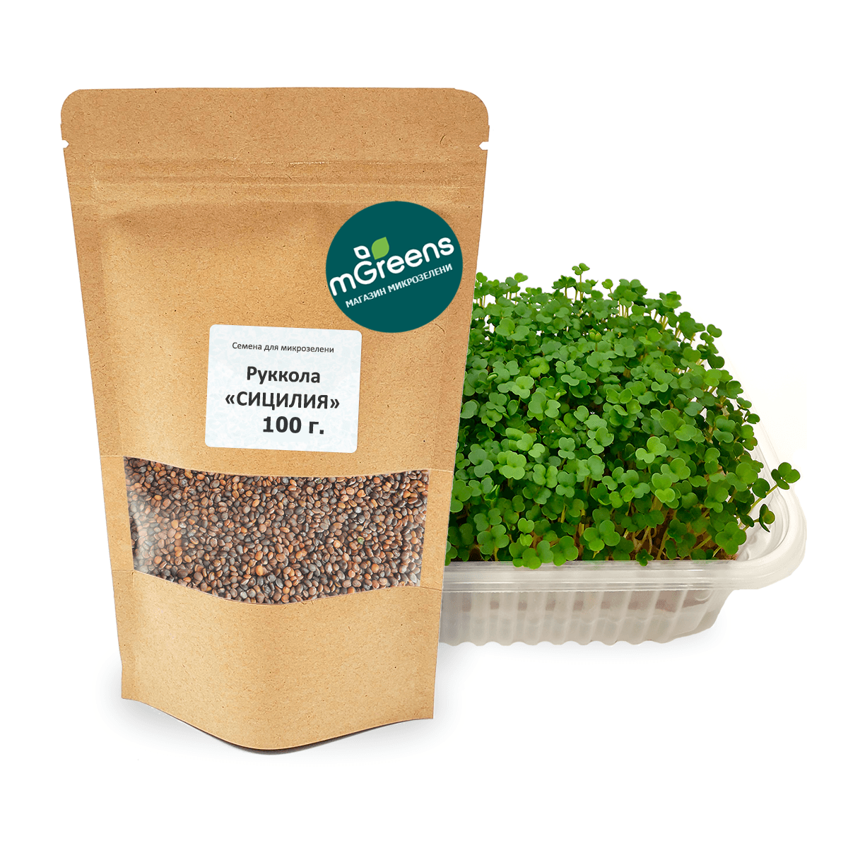 

Весовые семена для микрозелени mGreen's Руккола "Сицилия" 100 г, rukkola_si_ves