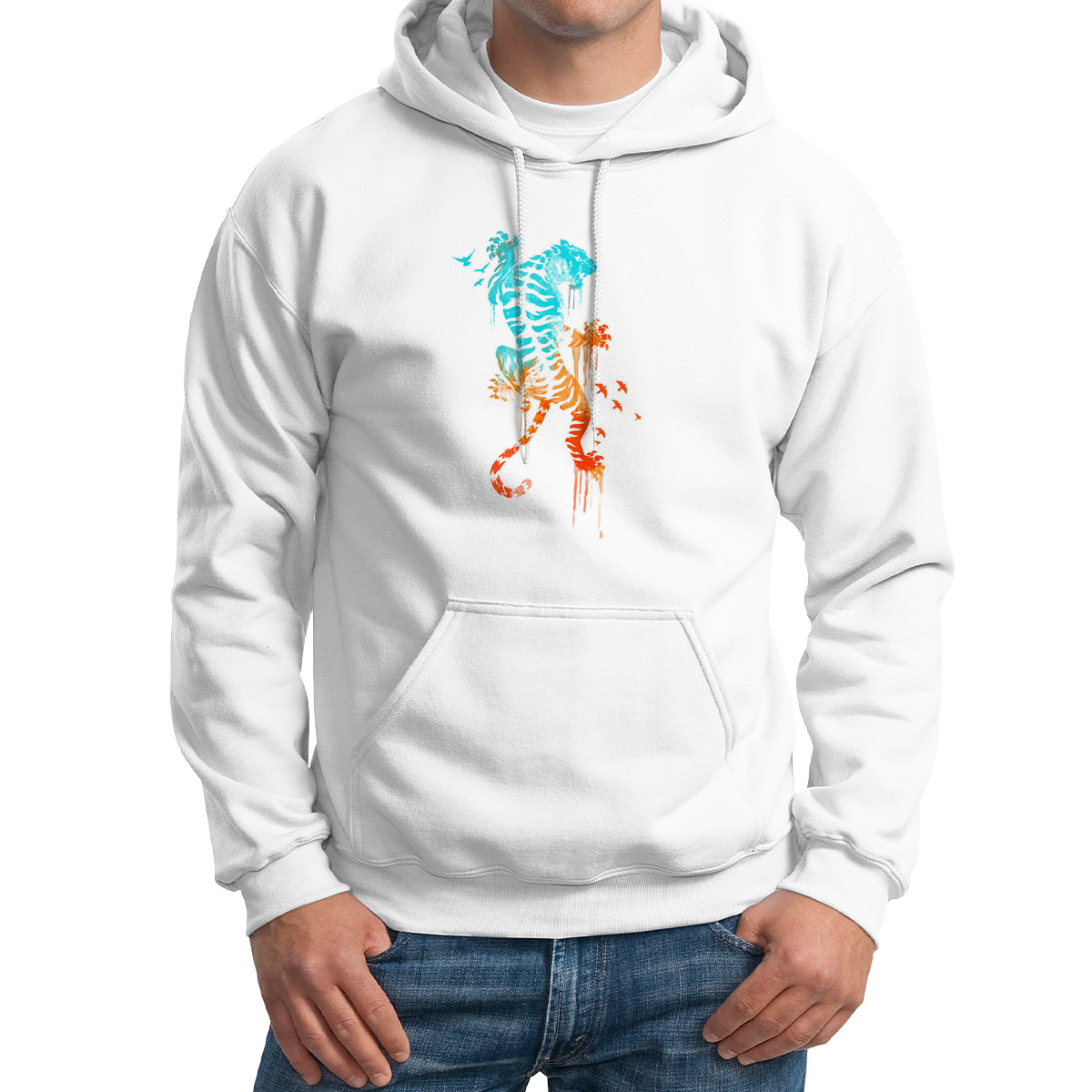 

Худи унисекс CoolPodarok Тигр Арт Птицы белое 50 RU, 0M015641