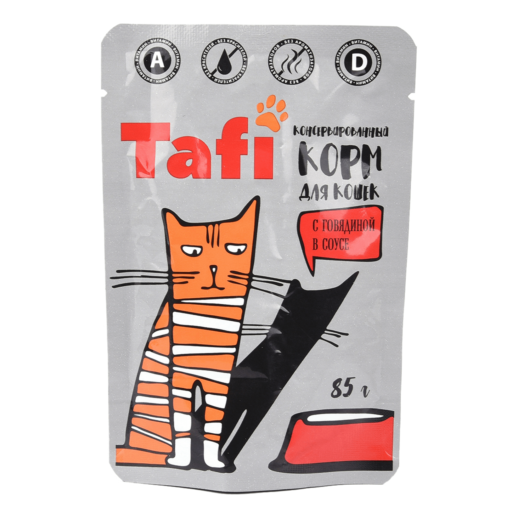 фото Влажный корм для кошек tafi с говядиной в соусе, 85 г