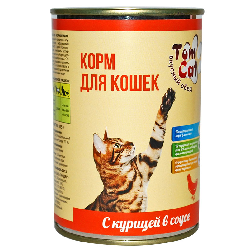 фото Влажный корм для кошек tom cat с курицей, 415 г