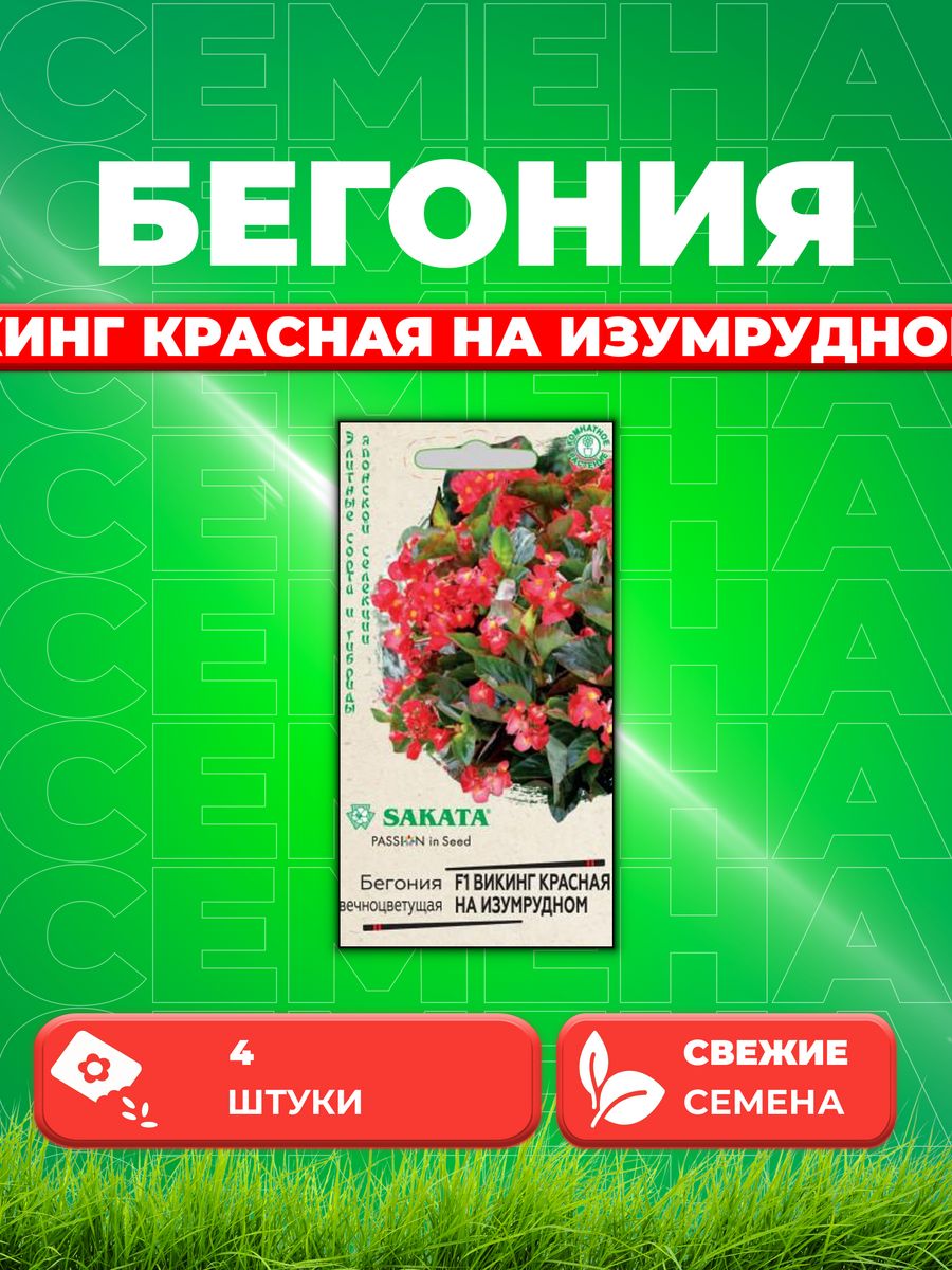

Семена Бегония Викинг красная на изумрудном F1, гибрид. 4 шт.