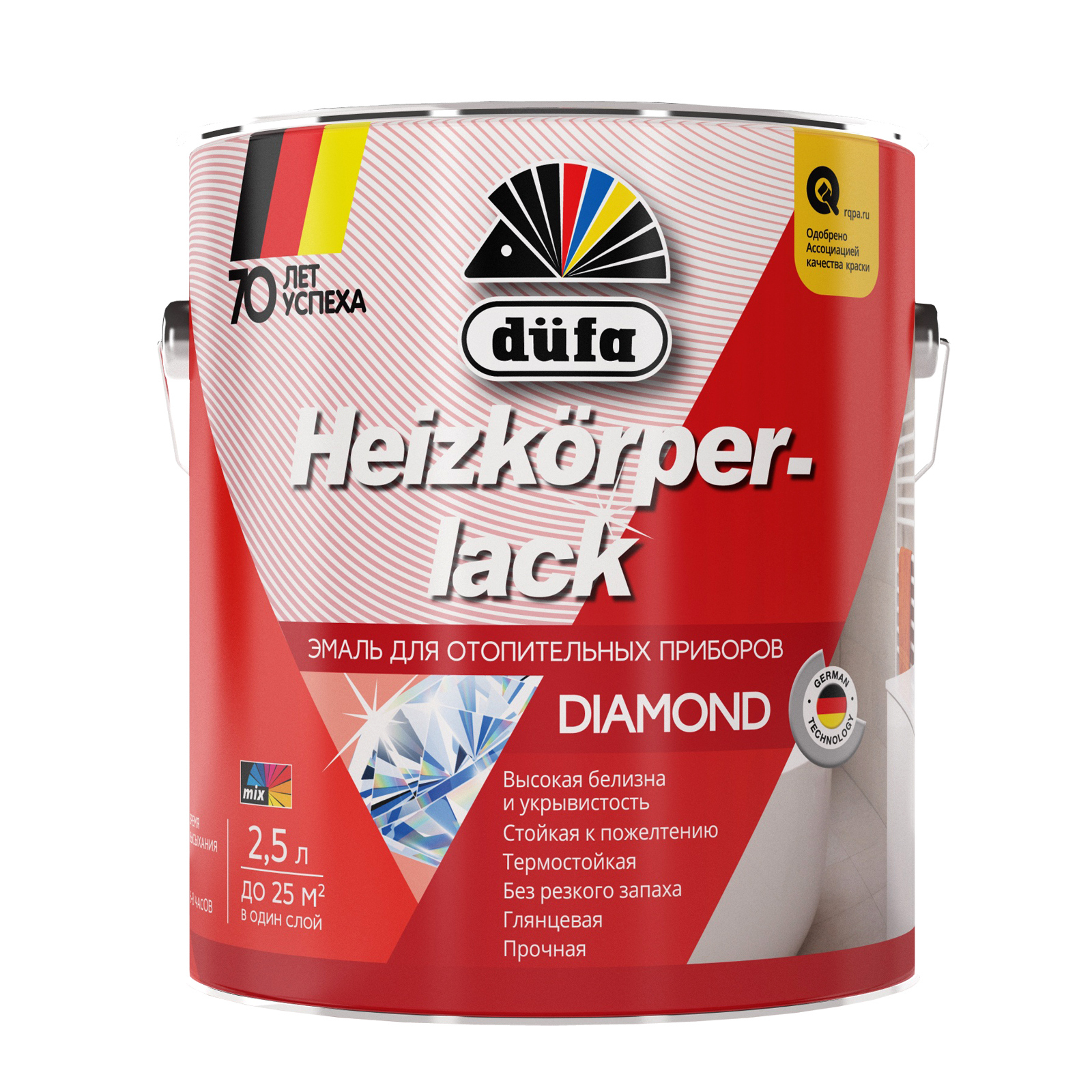 Эмаль для радиаторов Dufa Heizkorperlack глянцевая белая 2,5 л. эмаль для радиаторов pelligrina pearl акриловая полуглянцевая белая 0 9 кг