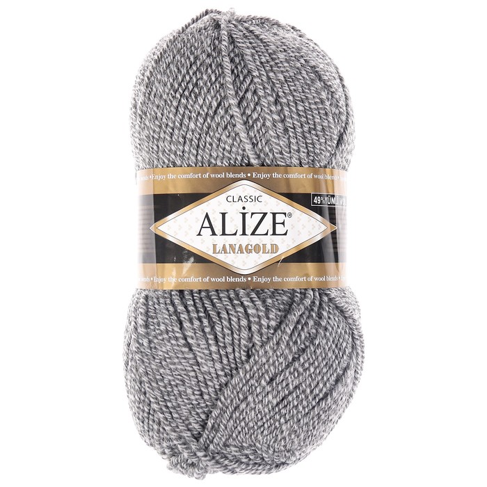 

Пряжа ALIZE "Lanagold", 51% акрил, 49% шерсть, 240 мх100 г, Due 651, Серый