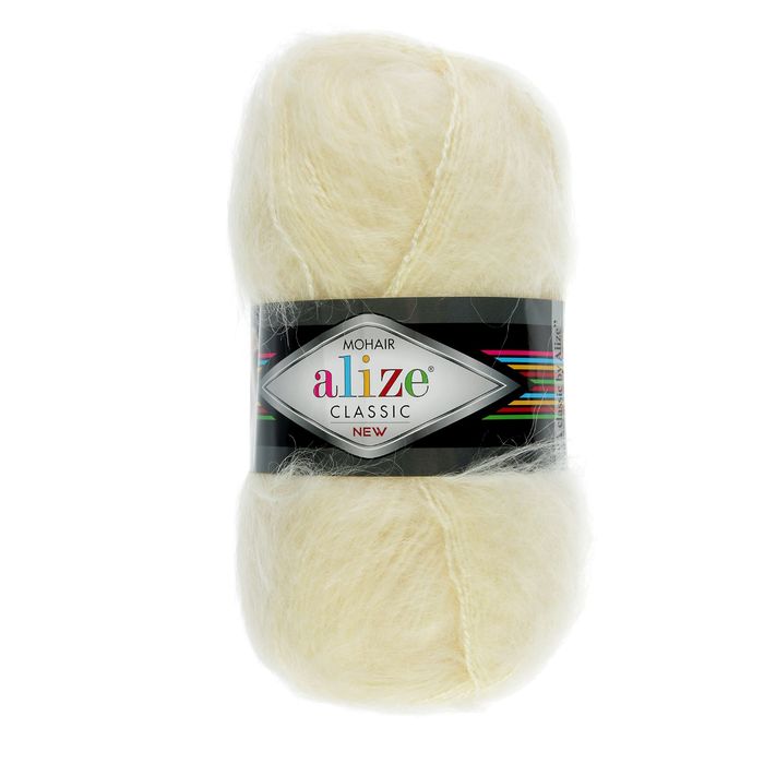 Пряжа ALIZE "Mohair classic New", 200 мх100 г, 01 кремовая 100059380570 бежевый