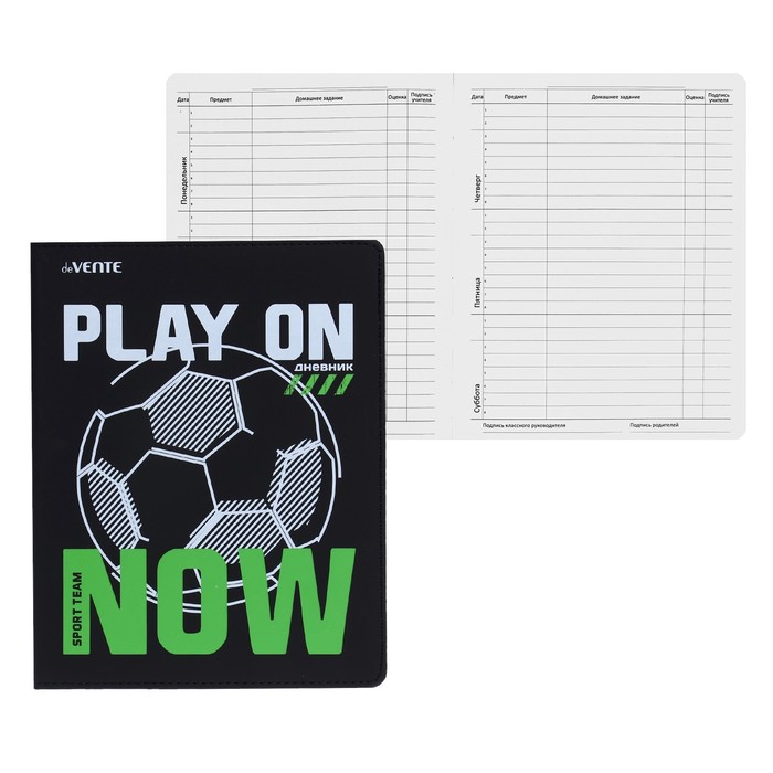 

Дневник deVENTE Play On Now, универсальный, 1-11 класс, экокожа, шелкография, ляссе, 80 г/, Черный